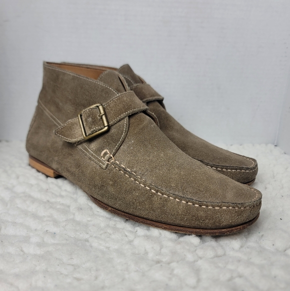 John Varvatos Monk Strap Chukka Boots Men\'s 10.5 Suede Moc Toe Made In Italy